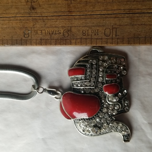 Red Enamel And Rhinestone Elephant Pendant - Picture 6 of 6